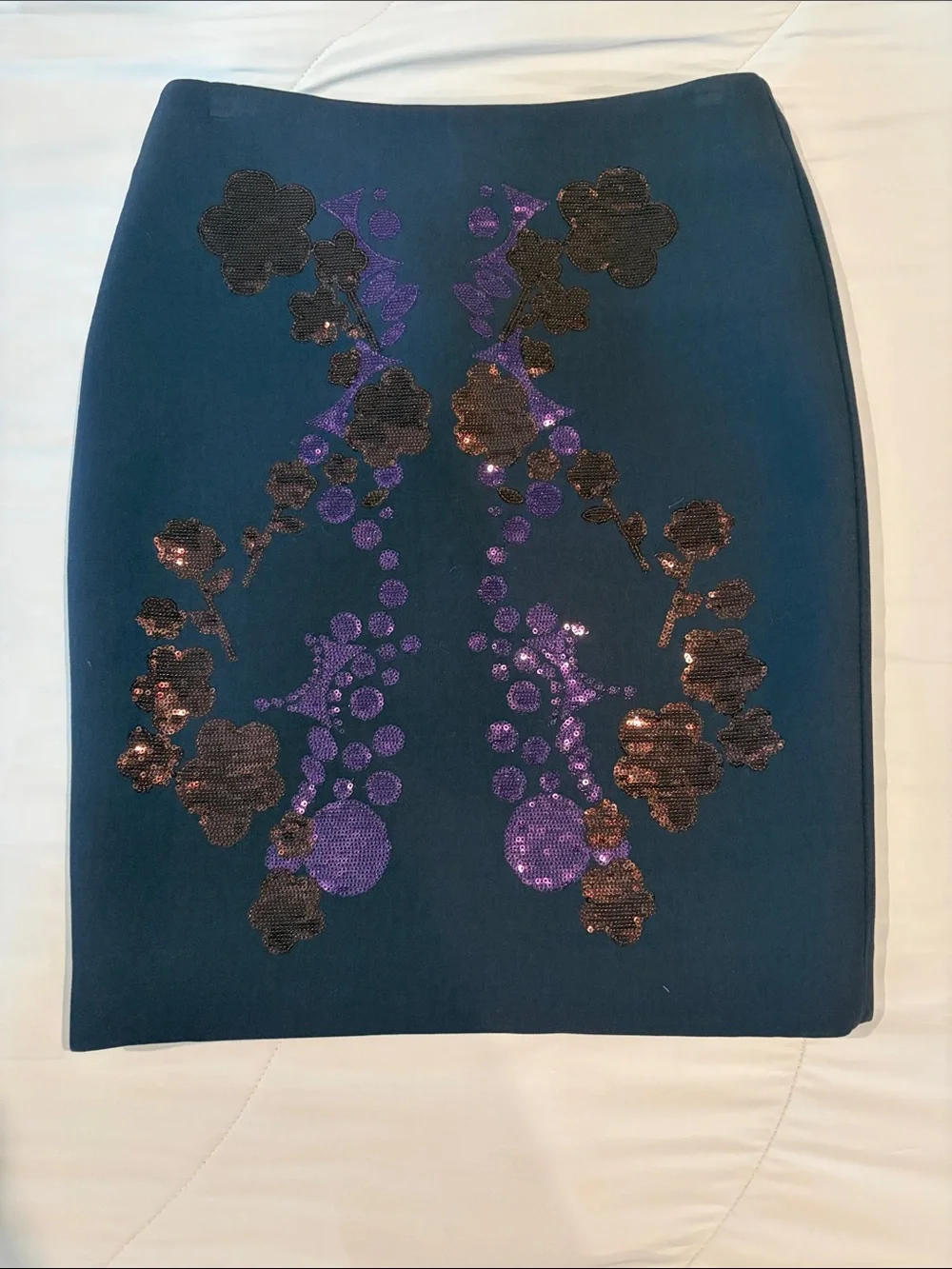 Cynthia Rowley Purple Pencil Skirt with Purple and Black Sequin Floral